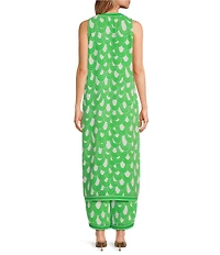 Trina Turk Woven Printed V-Neck Sleeveless Button Front Slice Tunic