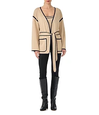 Trina Turk Wright Knit V-Neck Long Sleeve Contrast Trim Tie Wrap Cardigan