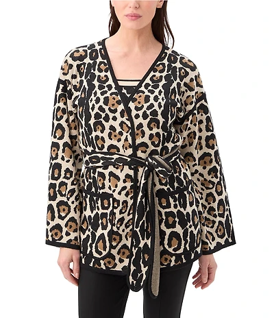 Trina Turk Wright Leopard Knit V-Neck Long Sleeve Wrap Cardigan