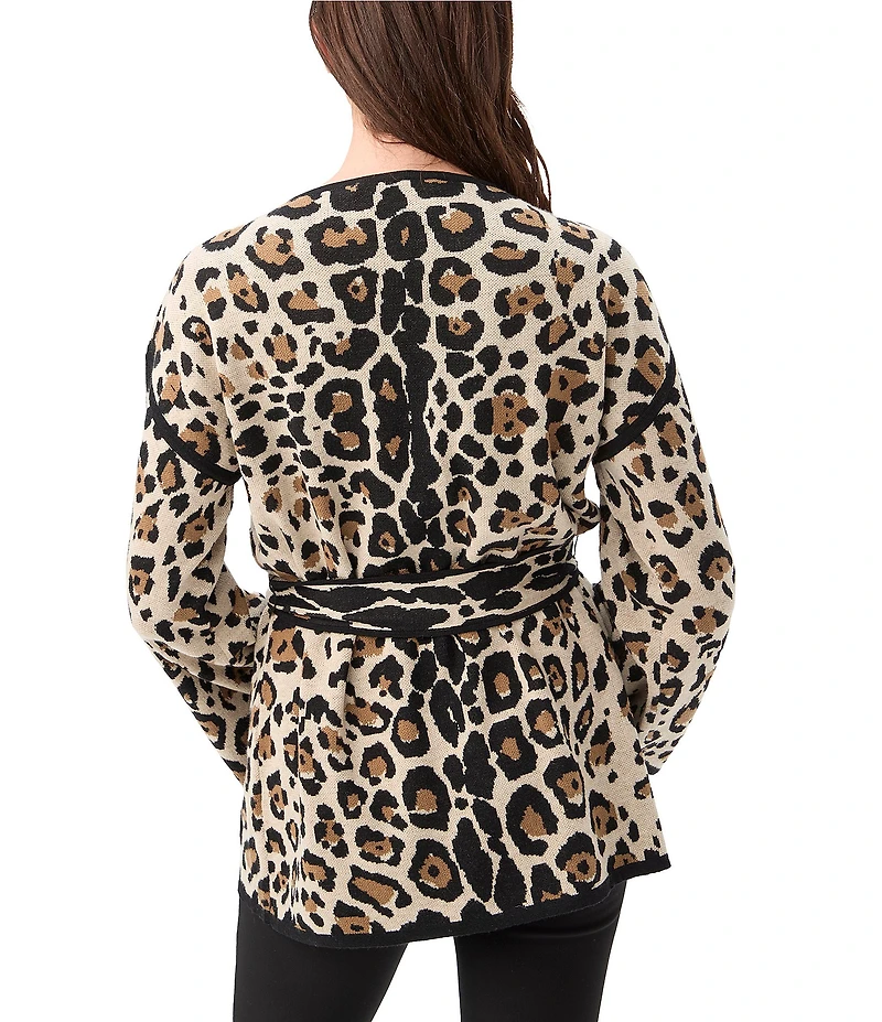 Trina Turk Wright Leopard Knit V-Neck Long Sleeve Wrap Cardigan