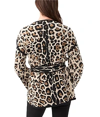 Trina Turk Wright Leopard Knit V-Neck Long Sleeve Wrap Cardigan