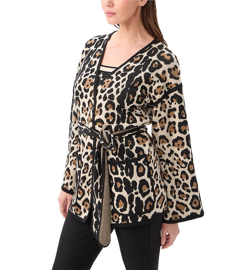 Trina Turk Wright Leopard Knit V-Neck Long Sleeve Wrap Cardigan