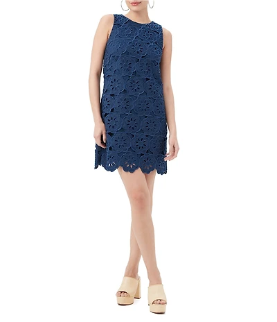 Trina Turk Yakitori Embroidered Lace Round Neck Sleeveless Shift Dress