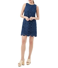 Trina Turk Yakitori Embroidered Lace Round Neck Sleeveless Shift Dress