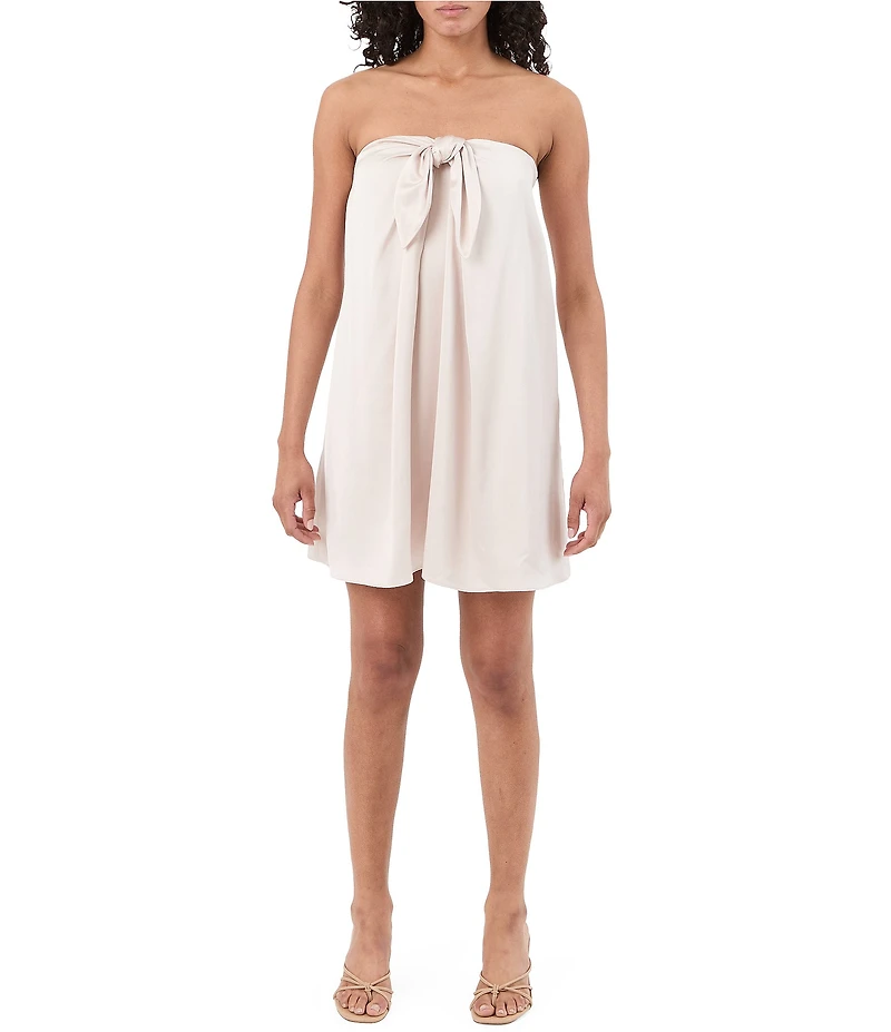 Trina Turk Yuzo Satin Strapless Sleeveless Bow Front Mini Shift Dress