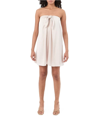 Trina Turk Yuzo Satin Strapless Sleeveless Bow Front Mini Shift Dress