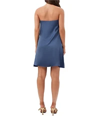 Trina Turk Yuzo Satin Strapless Sleeveless Bow Front Mini Shift Dress