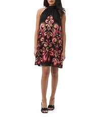 Trina Turk Zana Embroidered Print Mock Halter Neck Sleeveless Dress