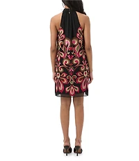Trina Turk Zana Embroidered Print Mock Halter Neck Sleeveless Dress