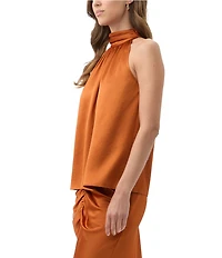 Trina Turk Zana Satin Mock Halter Neck Sleeveless Top