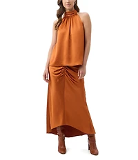 Trina Turk Zana Satin Mock Halter Neck Sleeveless Top
