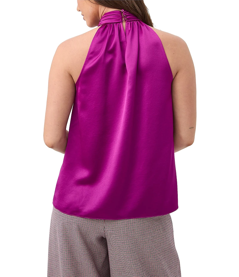 Trina Turk Zana Satin Mock Halter Neck Sleeveless Top