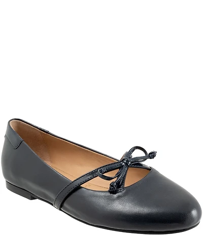 Trotters Carissa Leather Bow Strap Ballerina Flats