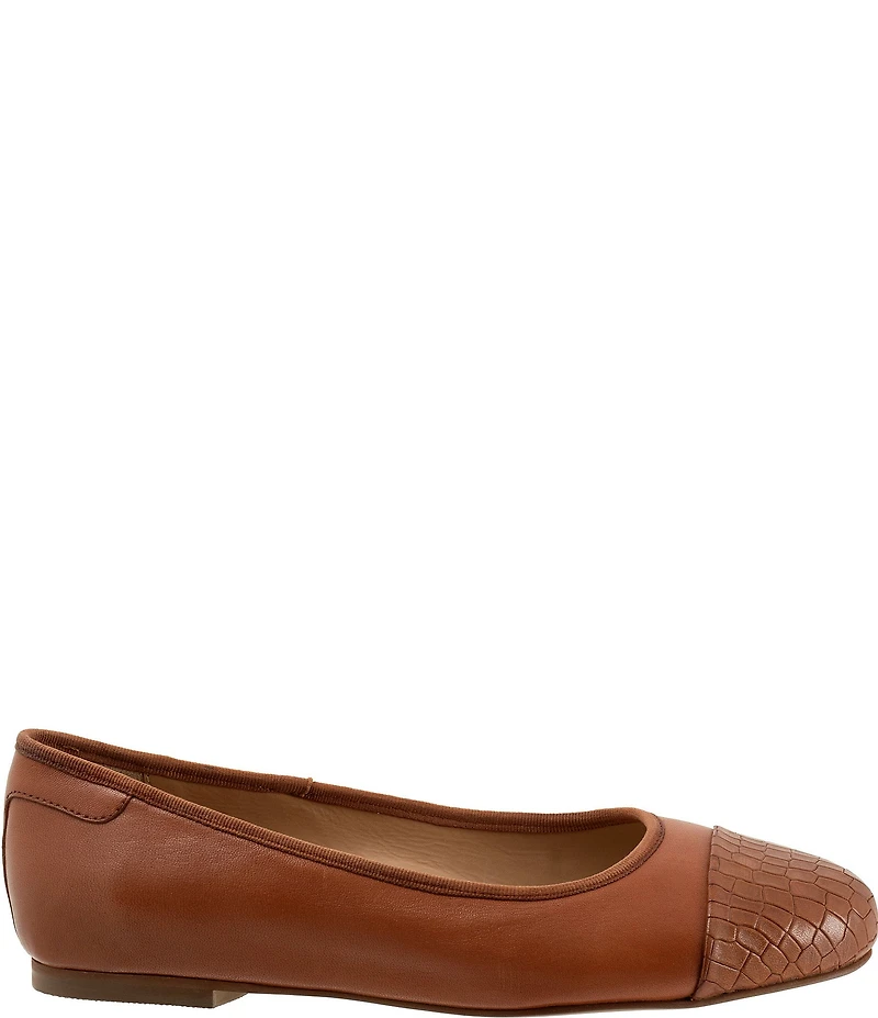 Trotters Clara Croco Embossed Leather Cap Toe Flats