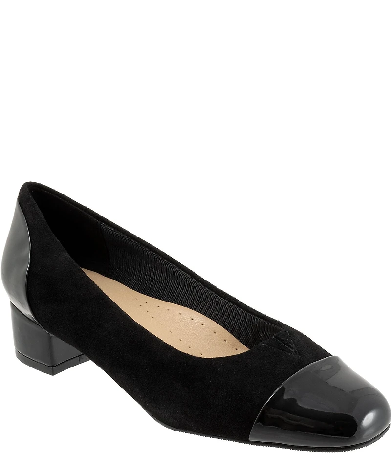 Trotters Daisy Suede and Patent Cap Toe Pumps