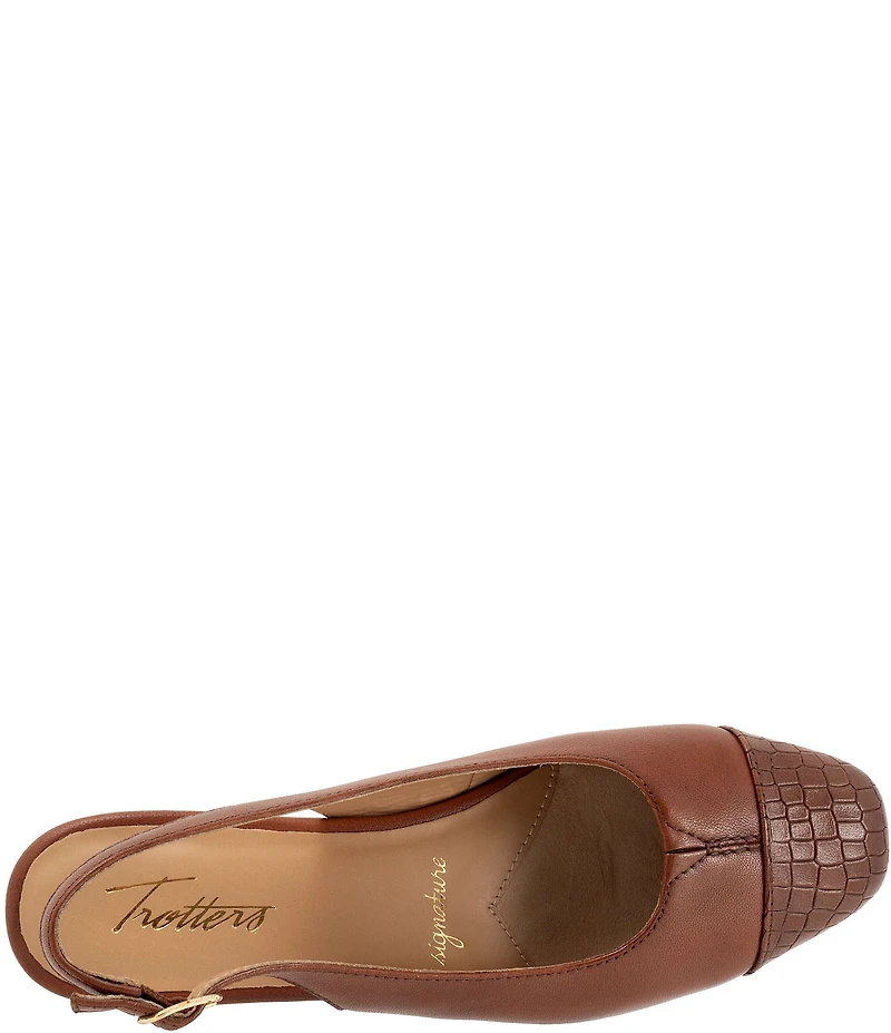 Trotters Dea Leather Slingback Wedge Croco Cap Toe Pumps