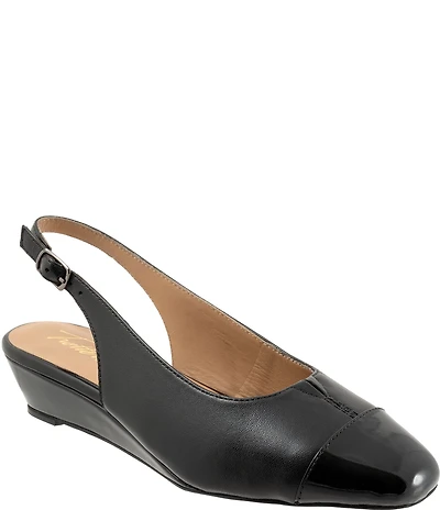 Trotters Dea Leather Slingback Wedge Patent Cap Toe Pumps