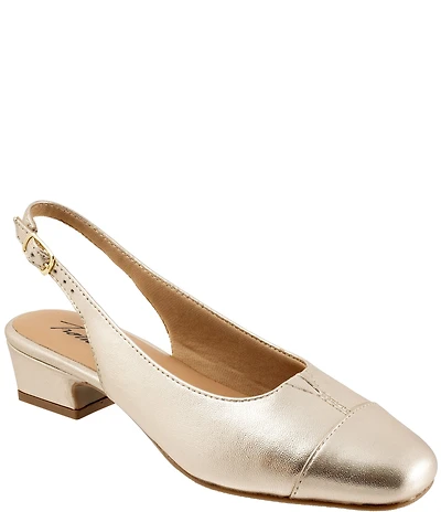 Trotters Dea Metallic Leather Cap Toe Slingback Block Heel Pumps