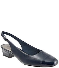 Trotters Dea Leather and Patent Cap Toe Slingback Block Heel Pumps