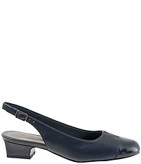Trotters Dea Leather and Patent Cap Toe Slingback Block Heel Pumps