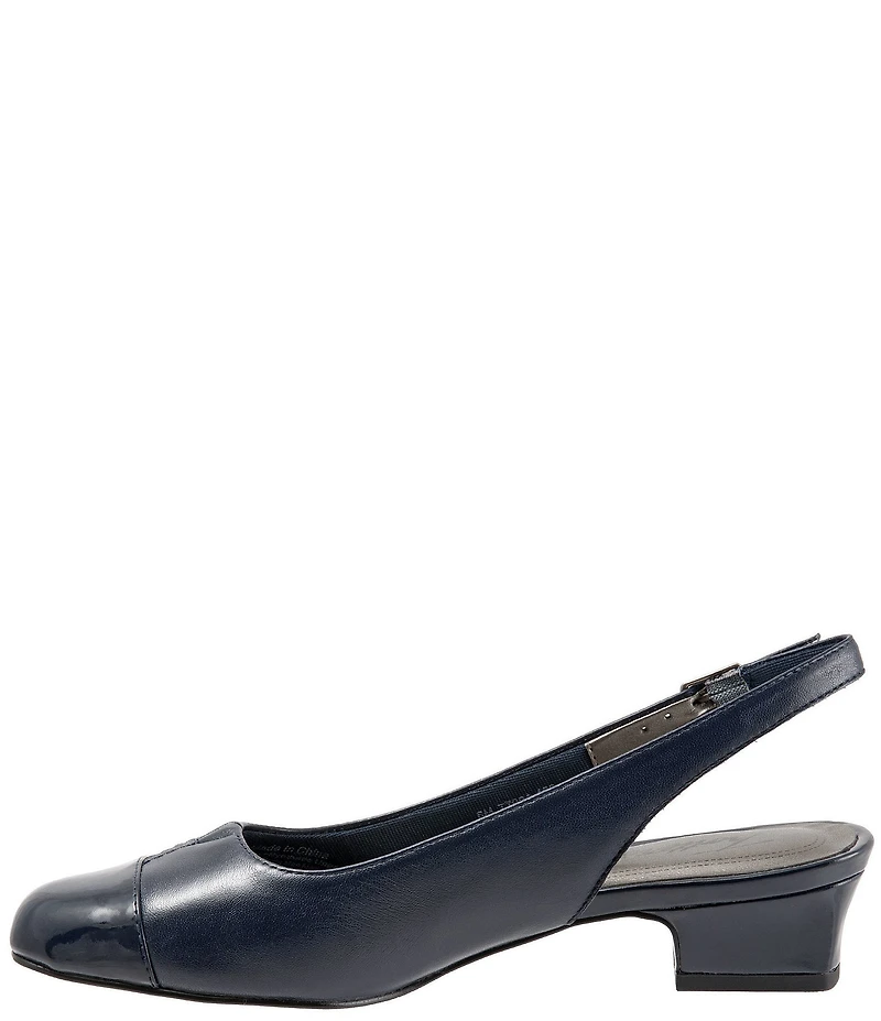 Trotters Dea Leather and Patent Cap Toe Slingback Block Heel Pumps