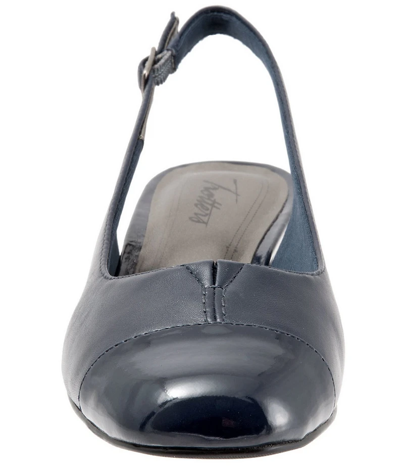 Trotters Dea Leather and Patent Cap Toe Slingback Block Heel Pumps