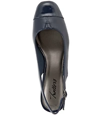 Trotters Dea Leather and Patent Cap Toe Slingback Block Heel Pumps