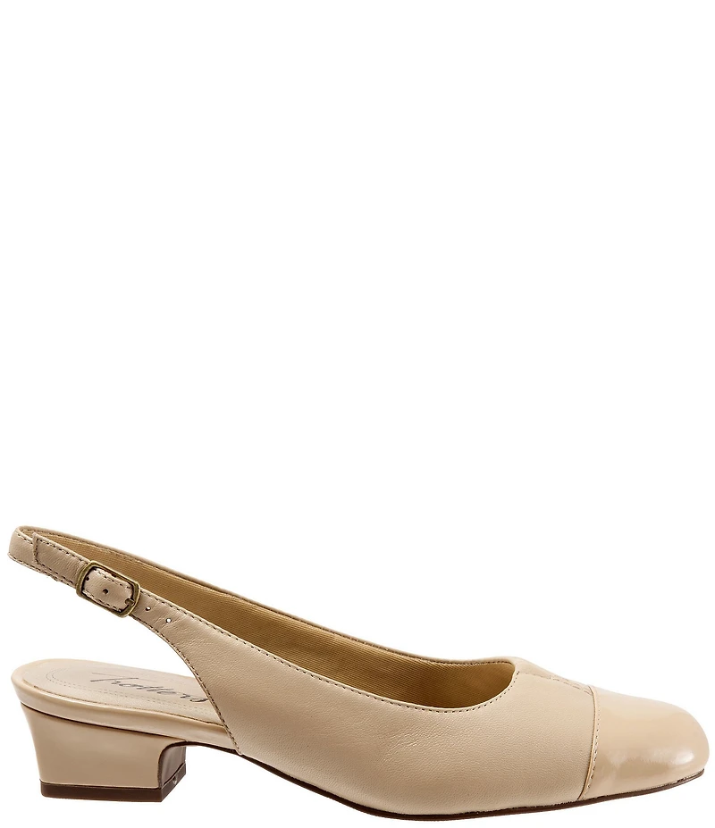 Trotters Dea Leather and Patent Cap Toe Slingback Block Heel Pumps
