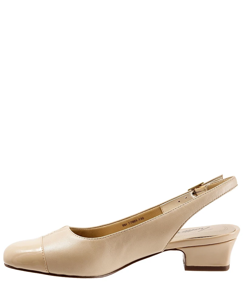 Trotters Dea Leather and Patent Cap Toe Slingback Block Heel Pumps