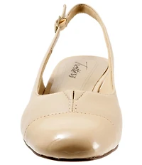 Trotters Dea Leather and Patent Cap Toe Slingback Block Heel Pumps