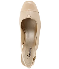 Trotters Dea Leather and Patent Cap Toe Slingback Block Heel Pumps