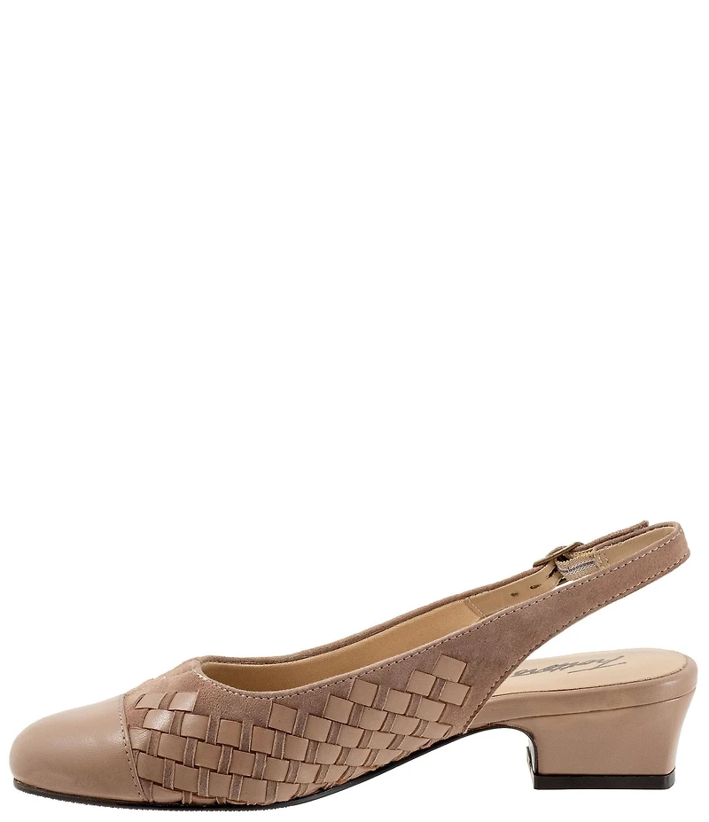 Trotters Dea Woven Suede and Leather Slingback Pumps