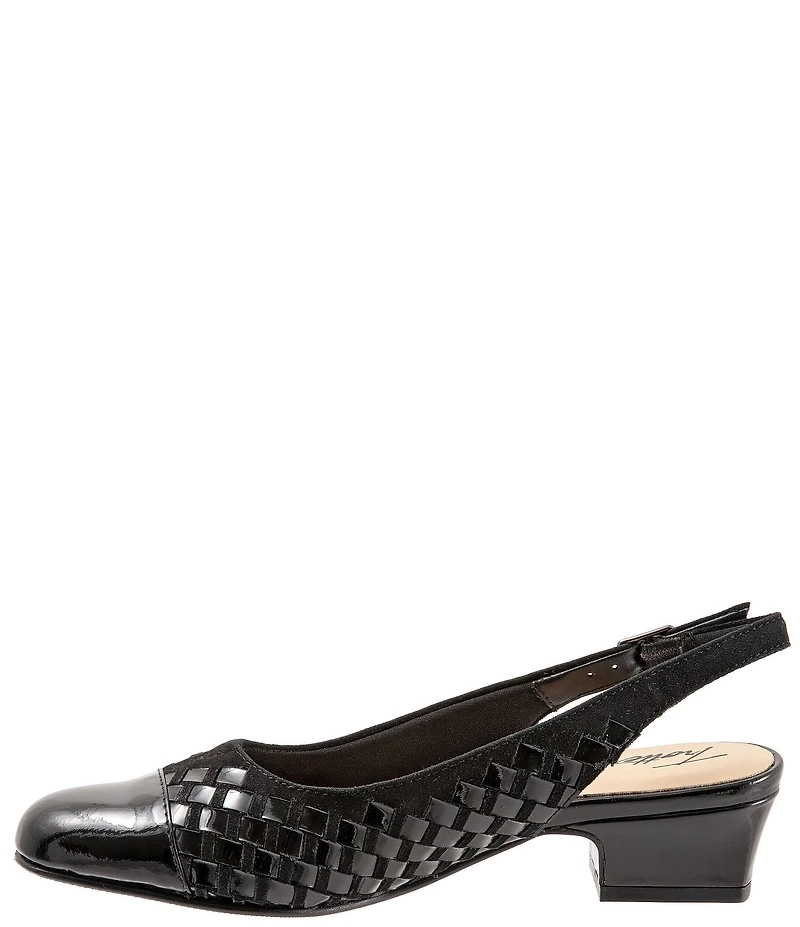 Trotters Dea Woven Suede Patent Leather Slingback Pumps