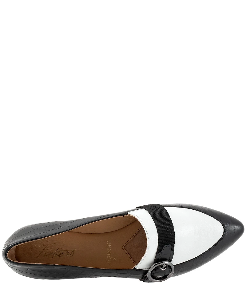 Trotters Emmett Crocodile Print Leather Buckle Hardware Strap Flats