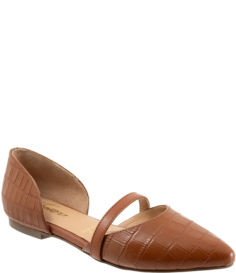 Trotters Emory Croco Embossed Leather Pointed Toe Flats