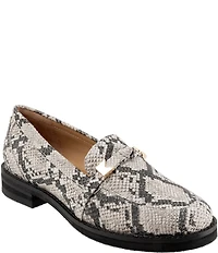 Trotters Femi Snake Print Leather Bow Hardware Detail Loafers