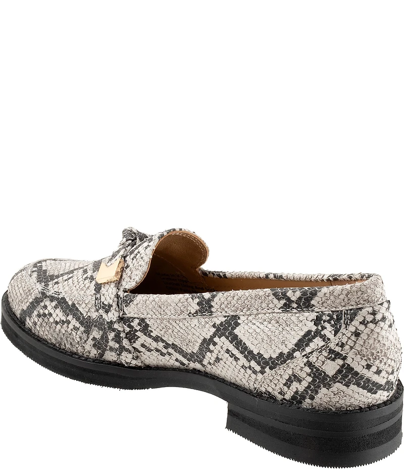 Trotters Femi Snake Print Leather Bow Hardware Detail Loafers