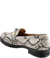 Trotters Femi Snake Print Leather Bow Hardware Detail Loafers