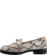 Trotters Femi Snake Print Leather Bow Hardware Detail Loafers