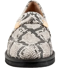 Trotters Femi Snake Print Leather Bow Hardware Detail Loafers