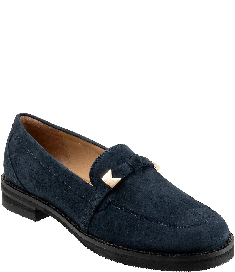 Trotters Femi Suede Bow Hardware Detail Loafers