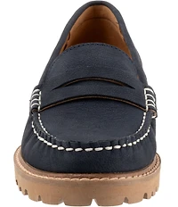 Trotters Francey Nubuck Suede Lug Sole Penny Loafers