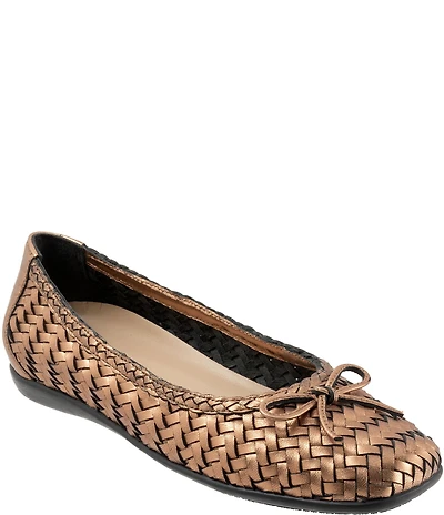 Trotters Gillian Woven Leather Bow Square Toe Ballet Flats