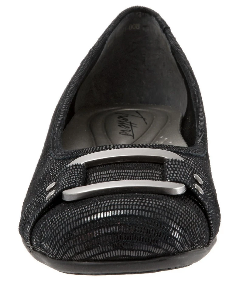 Trotters Sizzle Patent Suede Lizard Printed Leather Buckle Ornament Ballet Flats