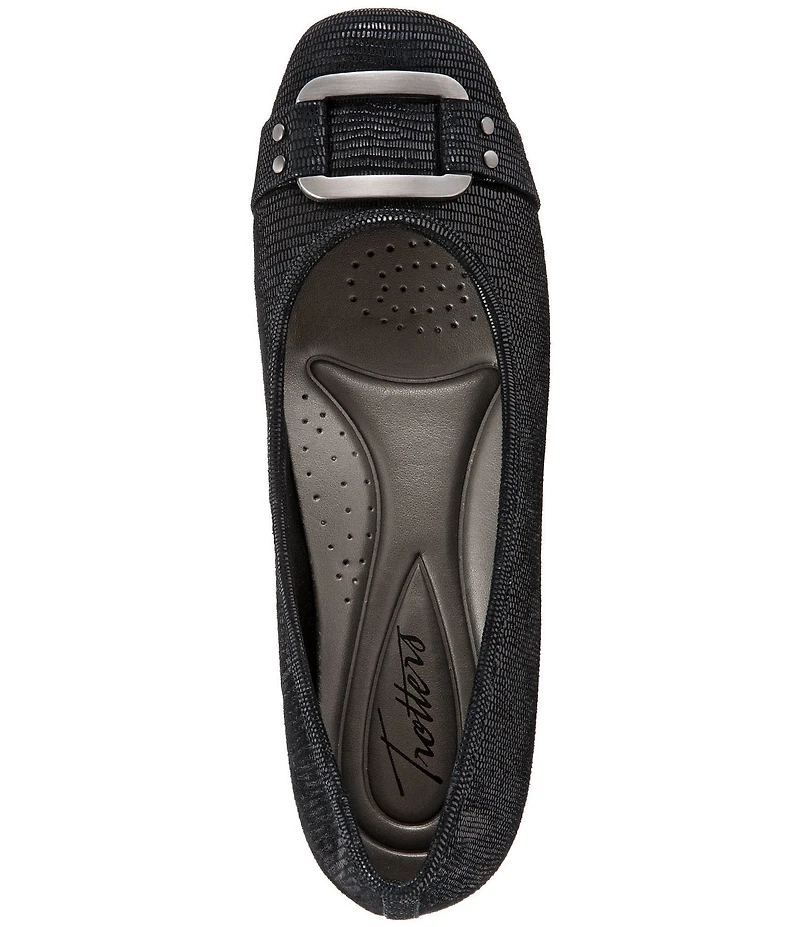 Trotters Sizzle Patent Suede Lizard Printed Leather Buckle Ornament Ballet Flats