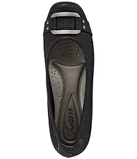 Trotters Sizzle Patent Suede Lizard Printed Leather Buckle Ornament Ballet Flats