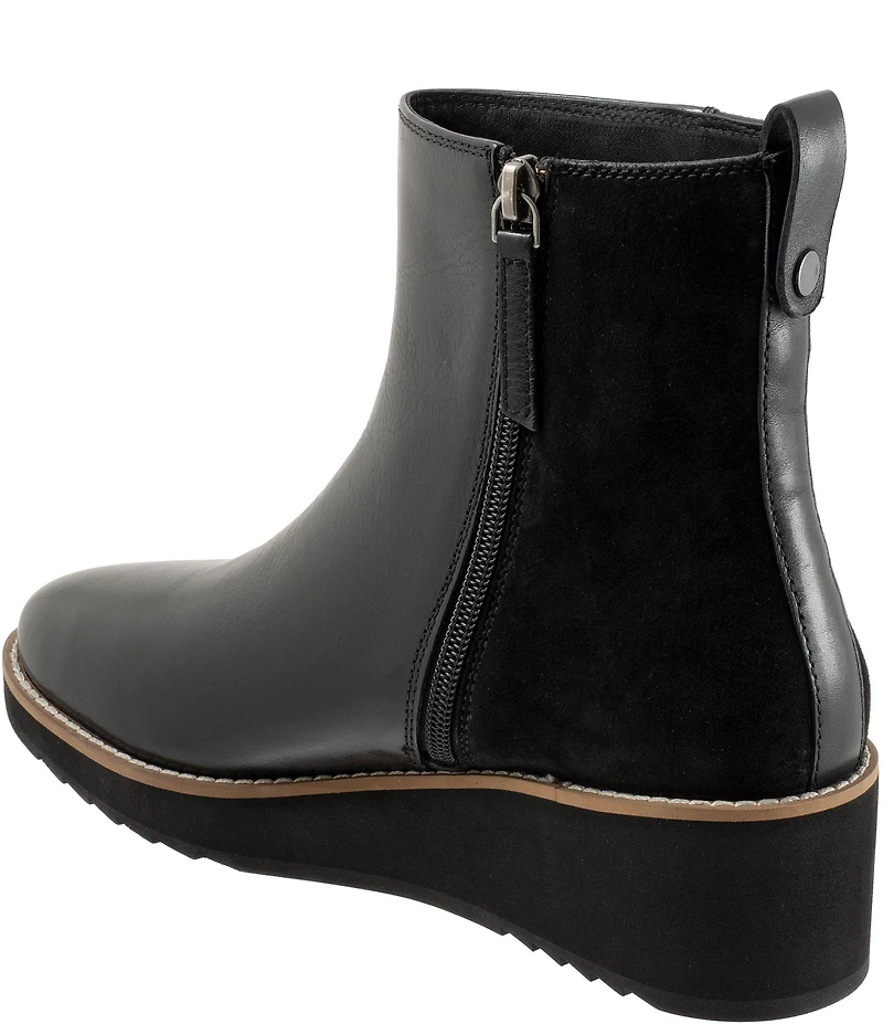 Trotters Wynona Leather and Suede Platform Wedge Booties