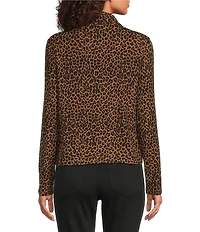 Tru Luxe Jeans Rib Knit Mini Leopard Print Point Collar Long Sleeve Shirt