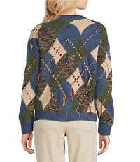 Tru Luxe Jeans Argyle Crew Neck Long Sleeve Button Front Cardigan
