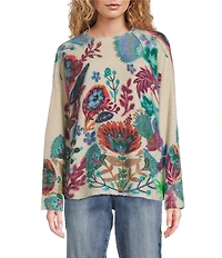 Tru Luxe Jeans Botanical Print Eyelash Funnel Neck Long Sleeve Sweater